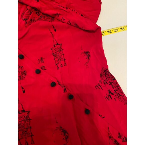 Soft Surroundings Red Tunic Blouse Wrap Black Asian Floral Pattern Large - Picture 5 of 10